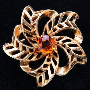 14K Gold and Topaz Shiman Flower Pin or Pendant